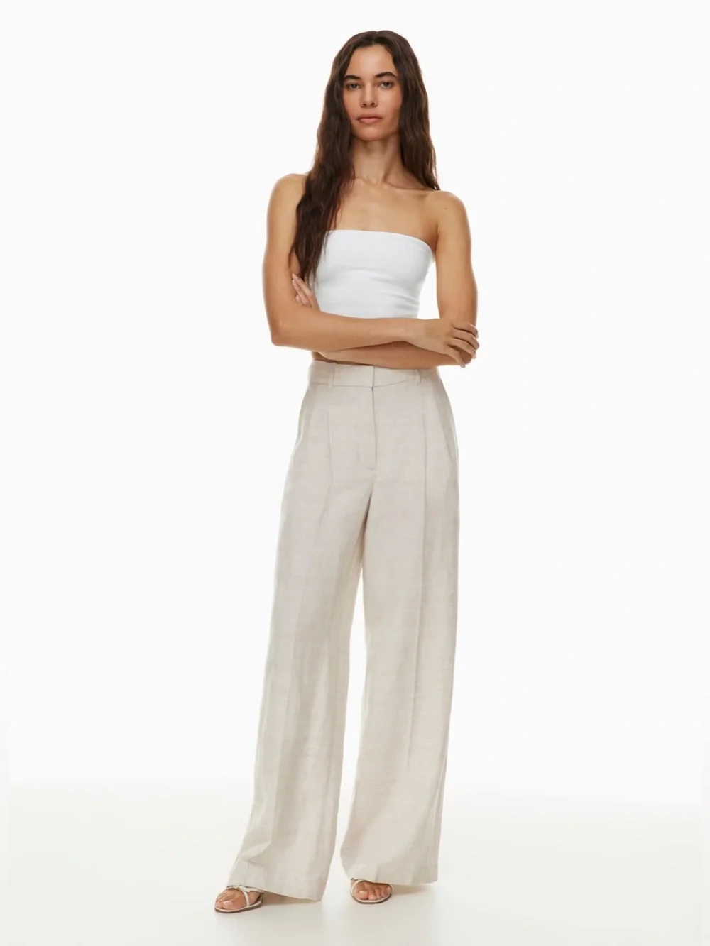 Aritzia Wilfred The Effortless Pant Linen High-Waisted Wider-Leg Natural Ecru